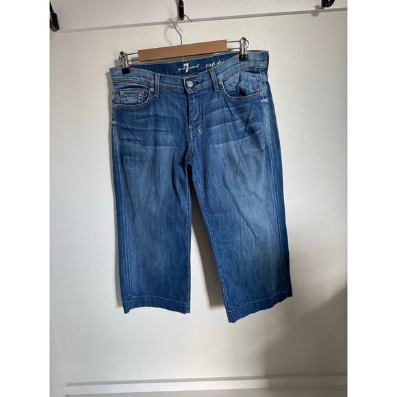 7 Seven For All Mankind Crop Dojo Jeans Size 32 Dark Wash Y2K Capri - Picture 4 of 10